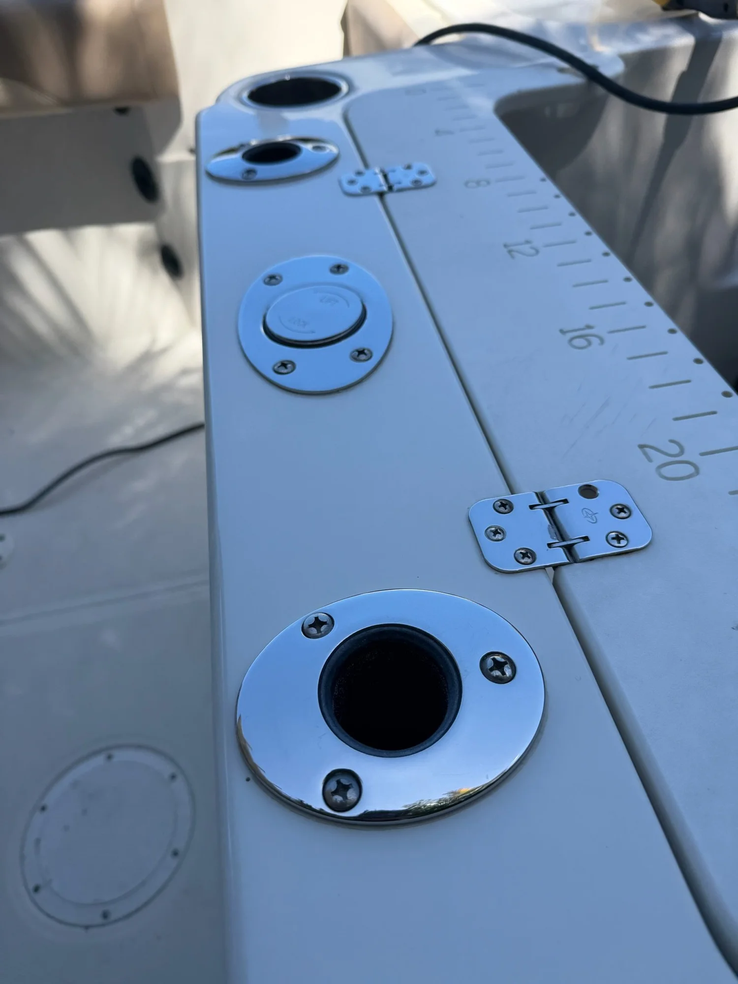 Close-up of clean deck hardware and non-skid by First Due Marine Co.