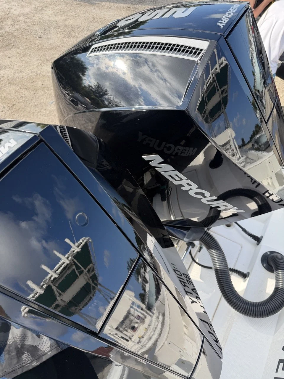 Polished outboard motors by First Due Marine Co.